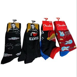 Fender and Elvis Presley Men's Black and Red 5 Socks Set